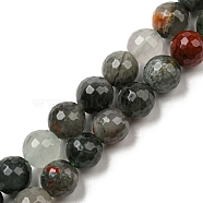 Natural Afican Bloodstone Beads Strands, Faceted(128 Facets), Round, 9.5~10mm, Hole: 1.2mm, about 37pcs/strand, 14.45~14.57 inch(36.7~37cm)(G-C079-B02-02)