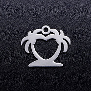 201 Stainless Steel Hollow Charms, Coconut Tree, Stainless Steel Color, 12.5x15x1mm, Hole: 1.5mm(STAS-Q201-JN294-1)