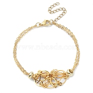 Brass Braided Macrame Rhombus Pouch Empty Stone Holder Bracelet Making, Double Strand Cable Chain Necklace, Real 18K Gold Plated, 7-1/4 inch(18.5cm)(BJEW-JB09904-02)