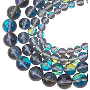 Synthetical Moonstone Beads, Holographic Beads, Dyed, Round, Dark Slate Gray, 7.4x7.3x2.5cm, 6~12mm, Hole: 1mm, 80pcs/box(PH-G-G755-13)