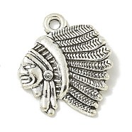 Tibetan Style Alloy Pendants, Cadmium Free & Lead Free, Antique Silver, Indian Chief Head, 20.5x17.5x1.5mm, Hole: 1.8mm(FIND-U015-47AS-01)