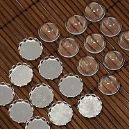 9.5~10mm Clear Domed Glass Cabochon Cover for Flat Round DIY Photo Brass Cabochon Making, Cadmium Free & Nickel Free & Lead Free, Silver Color Plated, Cabochon Settings: 11mm, Tray: 10mm(DIY-X0103-S-NR)