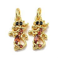 Real 18K Gold Plated Brass Pendants, with Glass and Jump Ring, Dragon Charms, Colorful, 15x8x3mm, Hole: 3mm(KK-L209-014G)