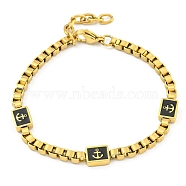 304 Stainless Steel Enamel Box Chain Anchor Link Bracelets for Women, Golden, 7-5/8 inch(19.3cm)(BJEW-G717-15G)