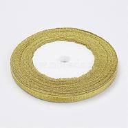 Glitter Metallic Ribbon, Sparkle Ribbon, DIY Material for Organza Bow, Double Sided, Golden Color, Size: about 1/4 inch(6mm) wide, 25yards/roll(22.86m/roll), 10rolls/Group, 250yards/group (228.6m/group)(RS6mmY-G)
