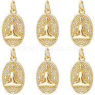 8Pcs Brass Pendants, with Jump Ring, Long-Lasting Plated, Textured, Oval with Yoga Human, Real 18K Gold Plated, 16x10x2mm, Hole: 3mm(KK-BBC0010-80)