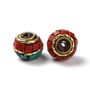 Handmade Indonesia Beads, with Brass Findings, Antique Golden, Rondelle, Red, 9.5x9mm, Hole: 1.4mm(KK-G454-30G)