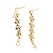 Brass Stud Earring Finding, with Horizontal Loop, Lightning Bolt, Real 18K Gold Plated, 25.5x6mm, Hole: 1.6mm, Pin: 0.7mm(KK-C031-22G)