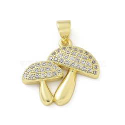 Brass Micro Pave Cubic Zirconia Pendants, Real 18K Gold Plated, Mushroom, 18.5x19.5x3mm, Hole: 4.5x3.5mm(KK-M300-27G-02)