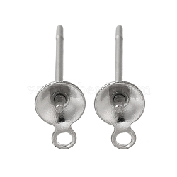 Anti-Tarnish 304 Stainless Steel Stud Earring Findings, for Half Drilled Beads, Stainless Steel Color, 6x4mm, Hole: 0.8mm, Pin: 12x0.8mm(STAS-P370-02B-P)