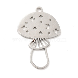 201 Stainless Steel Pendants, Mushroom with Star & Moon Charms, Stainless Steel Color, 24.5x16x1mm, Hole: 1.5mm(STAS-E175-06P)
