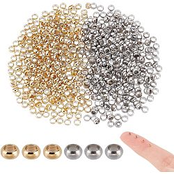 600Pcs 2 Colors 304 Stainless Steel Spacer Beads, Rondelle, Golden & Stainless Steel Color, 2x1mm, Hole: 1mm, 300pcs/color(STAS-UN0039-13)