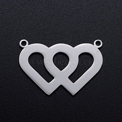 201 Stainless Steel Pendants, Heart to Heart, Stainless Steel Color, 17x25x1mm, Hole: 1.4mm(STAS-T046-JN250-1)