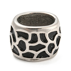 304 Stainless Steel Beads, with Enamel, Stainless Steel Color, Large Hole Beads, Rondelle, Black, 12x15.5x12mm, Hole: 11x7mm(STAS-Q228-03P)
