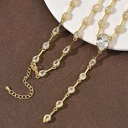 Brass Pave Clear Cubic Zirconia Y Necklaces, Rack Plating, Long-Lasting Plated, Cadmium Free & Lead Free, Real 18K Gold Plated, Teardrop, 19.49 inch(49.5cm)(NJEW-G183-06G-01)