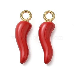 Alloy Enamel Pendants, Horn of Plenty/Italian Horn Cornicello Charms, Golden, Crimson, 21.5x6x5.5mm, Hole: 2mm(X-ENAM-Q507-14G)