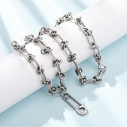 Unisex Vintage 304 Stainless Steel Safety Pin Pendant Necklaces, Antique Silver, 19.69 inch(50cm)(NJEW-C115-09AS)