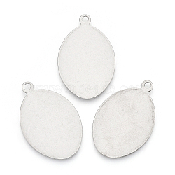 201 Stainless Steel Pendants, Blank Tags, Oval, Stainless Steel Color, 34x22x1mm, Hole: 2mm(STAS-T047-02)