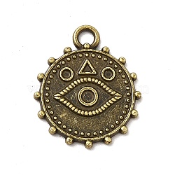 Tibetan Style Alloy Pendant Rhinestone Settings, Round with Eyes, Antique Bronze, Fit For 1.7mm Rhinestone, 21x18x1.5mm, Hole: 2.5mm, about 476pcs/1000g(PALLOY-M198-22AB)