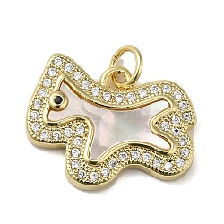 Brass Micro Pave Cubic Zirconia Pendants, with Shell, Horse, Real 18K Gold Plated, 15x18.5x3mm, Hole: 3.4mm(KK-Q808-30G)