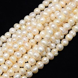 Natural Cultured Freshwater Pearl Beads Strands, Potato, Creamy White, 9~10mm, Hole: 0.8mm, about 44pcs/strand, 13.77 inch~14.17 inch(PEAR-L001-H-14-01)