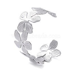 Flower 304 Stainless Steel Open Cuff Bangles for Women, Stainless Steel Color, 1-1/4 inch(3.3cm), Inner Diameter: 2-3/8x1-3/4 inch(6.1x4.5cm)(BJEW-M313-05P)