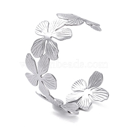 Non-Tarnish Flower 304 Stainless Steel Open Cuff Bangles for Women, Stainless Steel Color, 1-1/4 inch(3.3cm), Inner Diameter: 2-3/8x1-3/4 inch(6.1x4.5cm)(BJEW-M313-05P)