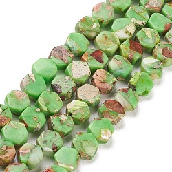 Synthetic Imperial Jasper Beads Strands, Dyed, Hexagon, Green, 7x6.5x3.5~4mm, Hole: 0.8mm, about 60~63pcs/strand, 15.75''~16.34''(40~41.5cm)(G-K336-03B)