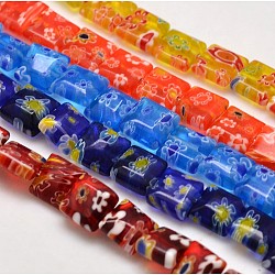 Handmade Millefiori Glass Square Bead Strands, Mixed Color, 8x8x4mm, Hole: 1mm, about 51pcs/strand, 15.5 inch(LK-P020-M)