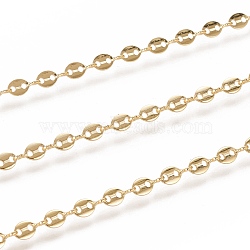 Brass Link Chains, Coffee Bean Chains, with Spool, Soldered, Long-Lasting Plated, Oval, Golden, 7x4x0.6mm, about 32.8 Feet(10m)/roll(CHC-I034-03G)