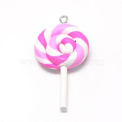 Handmade Polymer Clay Big Pendants, Lollipop, Plum, 48~56x27~29x7~10mm, Hole: 2mm(CLAY-Q240-007E)