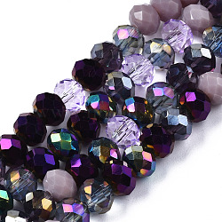 Electroplate Glass Beads Strands, Faceted, Rondelle, Lilac, 5.5~6x5mm, Hole: 1mm, about 90~92pcs/strand, 16.54 inch~16.93 inch(42~43cm)(EGLA-N002-12C)