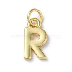 Rack Plating Brass Charms, Cadmium Free & Lead Free, Long-Lasting Plated, Real 18K Gold Plated, Letter R, 12x6.5x1.5mm, Hole: 3.2mm(KK-P245-06G-R)