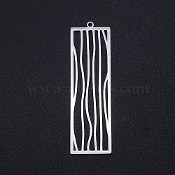 201 Stainless Steel Big Filigree Pendants, Rectangle, Stainless Steel Color, 55.5x16.5x1mm, Hole: 1.6mm(STAS-T049-T701-1)