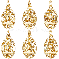 8Pcs Brass Pendants, with Jump Ring, Long-Lasting Plated, Textured, Oval with Yoga Human, Real 18K Gold Plated, 16x10x2mm, Hole: 3mm(KK-BBC0010-80)