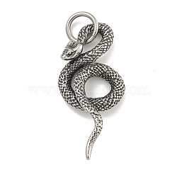 316 Surgical Stainless Steel Pendants, with Jump Ring, Snake Charm, Antique Silver, 42.5x19x6.5mm, Hole: 6.5mm(STAS-E212-115AS-A)