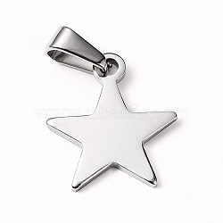 304 Stainless Steel Pendants, Star, Stainless Steel Color, 19.5x16.5x2mm, Hole: 8x3mm(STAS-I127-010P)