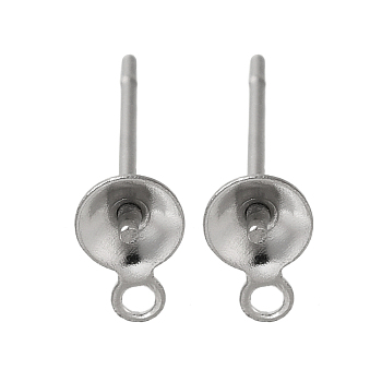 Anti-Tarnish 304 Stainless Steel Stud Earring Findings, for Half Drilled Beads, Stainless Steel Color, 6x4mm, Hole: 0.8mm, Pin: 12x0.8mm