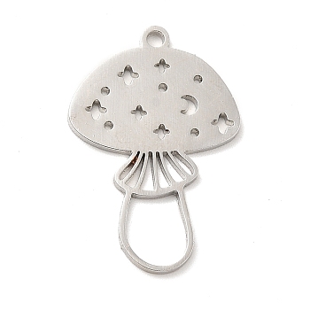 201 Stainless Steel Pendants, Mushroom with Star & Moon Charms, Stainless Steel Color, 24.5x16x1mm, Hole: 1.5mm