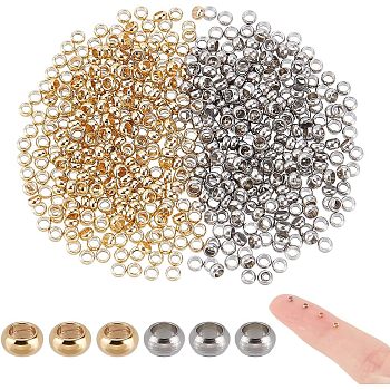 600Pcs 2 Colors 304 Stainless Steel Spacer Beads, Rondelle, Golden & Stainless Steel Color, 2x1mm, Hole: 1mm, 300pcs/color