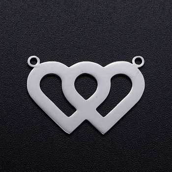 201 Stainless Steel Pendants, Heart to Heart, Stainless Steel Color, 17x25x1mm, Hole: 1.4mm