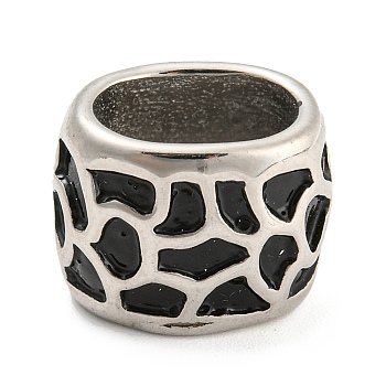 304 Stainless Steel Beads, with Enamel, Stainless Steel Color, Large Hole Beads, Rondelle, Black, 12x15.5x12mm, Hole: 11x7mm