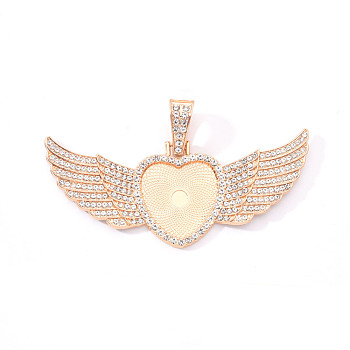 Alloy Pendant Cabochon Settings, with Crystal Rhinestone, Cadmium Free & Lead Free, Heart with Wing, Light Gold, Tray: 23x25mm, 38.5x88x5mm, Hole: 16x5mm