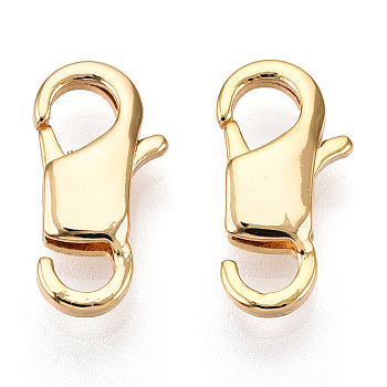 Brass Lobster Claw Clasps, Open Hole, for Jewelry Making, Real 18K Gold Plated, 15x7.5x3mm, Hole: 3x2.5mm