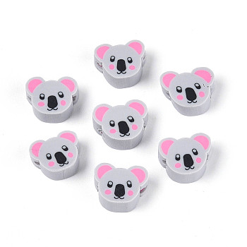 Handmade Polymer Clay Beads, Koala, Light Grey, 8~9x10~12x4.5~5mm, Hole: 1.8~2mm