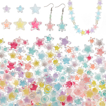 360Pcs 6 Style Transparent Acrylic Beads, Bead in Bead, Star, Mixed Color, 11~19x11.5~20x7~11mm, Hole: 1.8~3mm, 60pcs/style