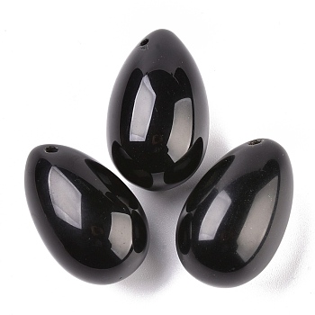 Natural Obsidian Pendants, Easter Egg Stone, 45x30x30mm, Hole: 2.2mm
