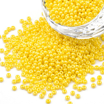 12/0 Czech Opaque Glass Seed Beads, Lustered, Round, Yellow, 2x1mm, Hole: 0.7mm, about 500g/bag