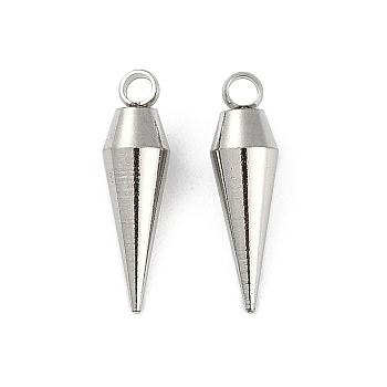 202 Stainless Steel Charms, Circular Cone, Stainless Steel Color, 17.5x5x5mm, Hole: 2mm