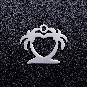 201 Stainless Steel Hollow Charms, Coconut Tree, Stainless Steel Color, 12.5x15x1mm, Hole: 1.5mm